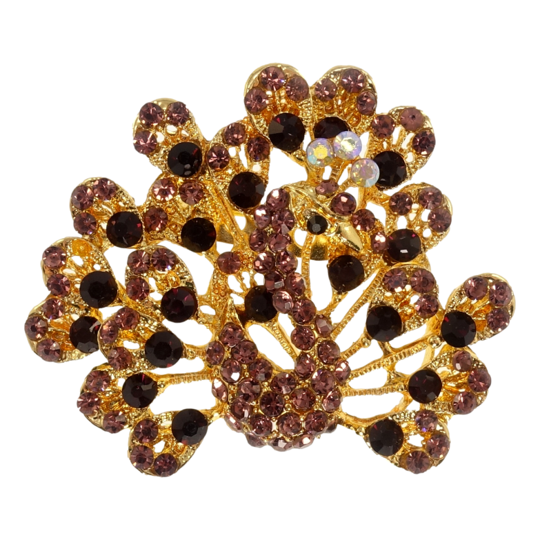 Брошь Павлин с бордовыми стразами фото №1