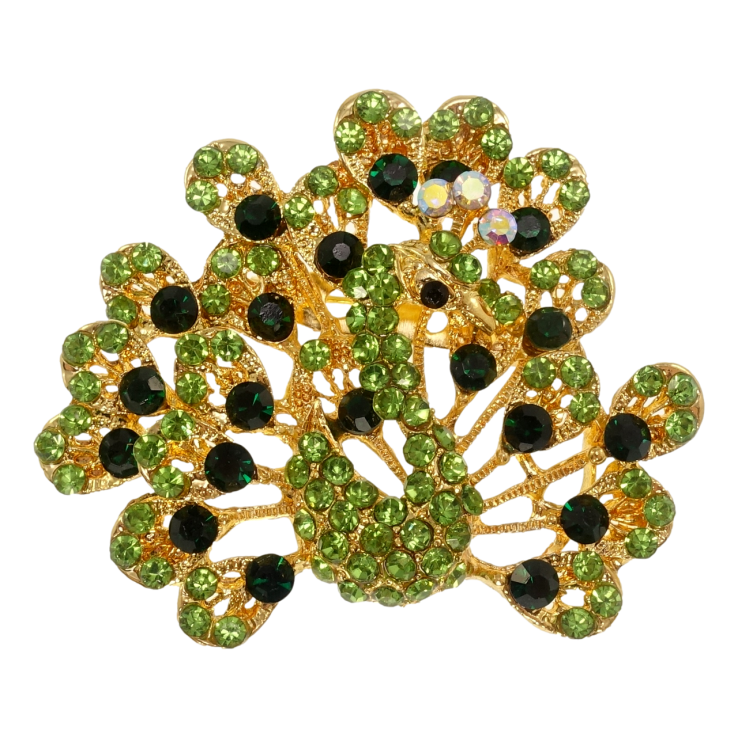 Брошь Павлин с зелёными стразами фото №7
