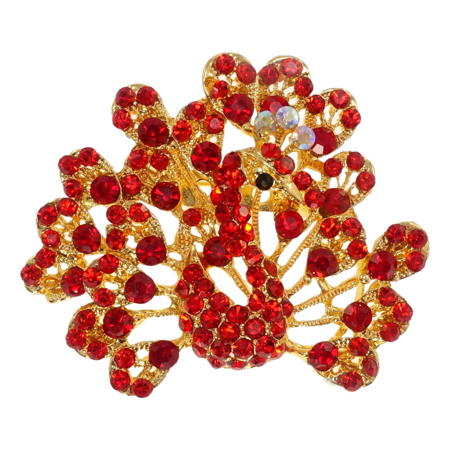 Брошь Павлин с красными стразами фото №1 Брошь Павлин с красными стразами фото №1