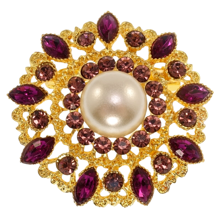 Брошка Квітка з перлами та фіолетовими стразами фото №3