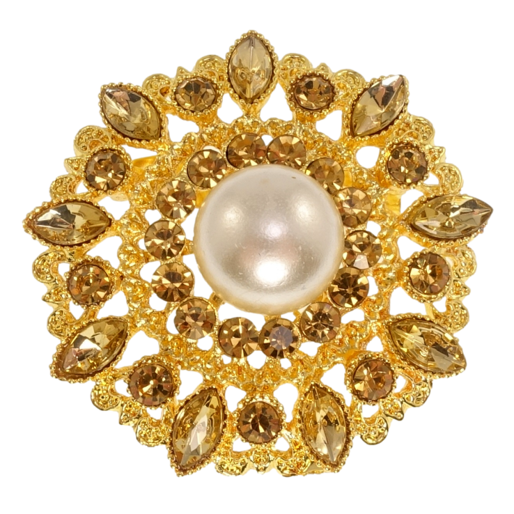 Брошка Квітка з перлами та золотими стразами фото №5