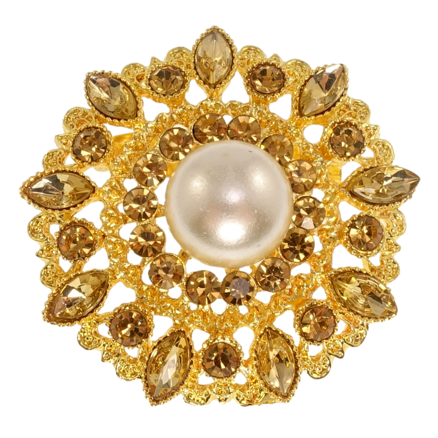 Брошь Цветок с жемчугом и золотыми стразами фото №1