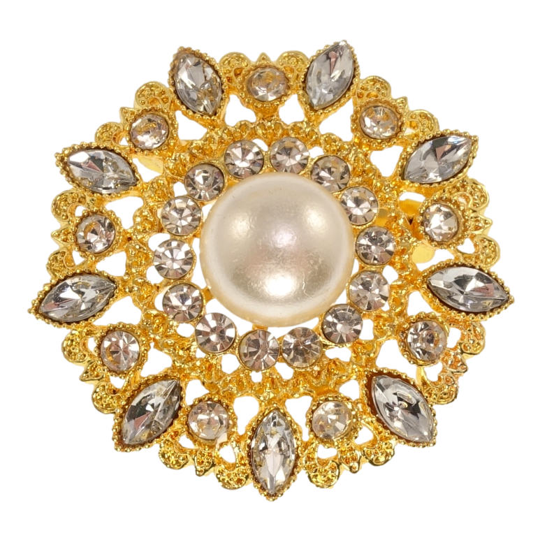 Брошь Цветок с жемчугом и белыми стразами фото №1