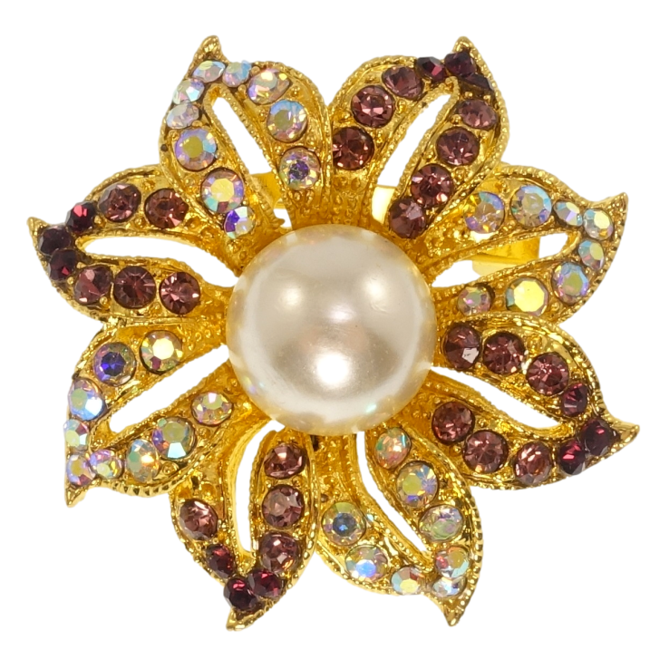 Брошка Квітка з бордовими стразами та перлами фото №16 Брошка Квітка з бордовими стразами та перлами фото №16