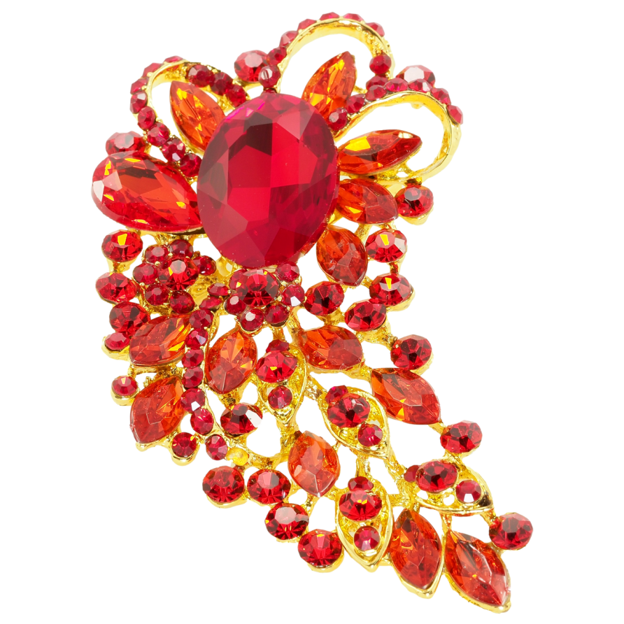 Брошь Орнамент с красными стразами фото №1