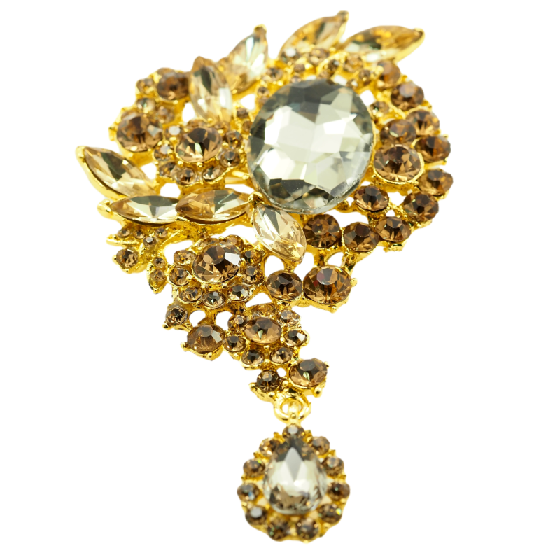 Брошка Квітковий орнамент із золотистими стразами фото №1 Брошка Квітковий орнамент із золотистими стразами фото №1