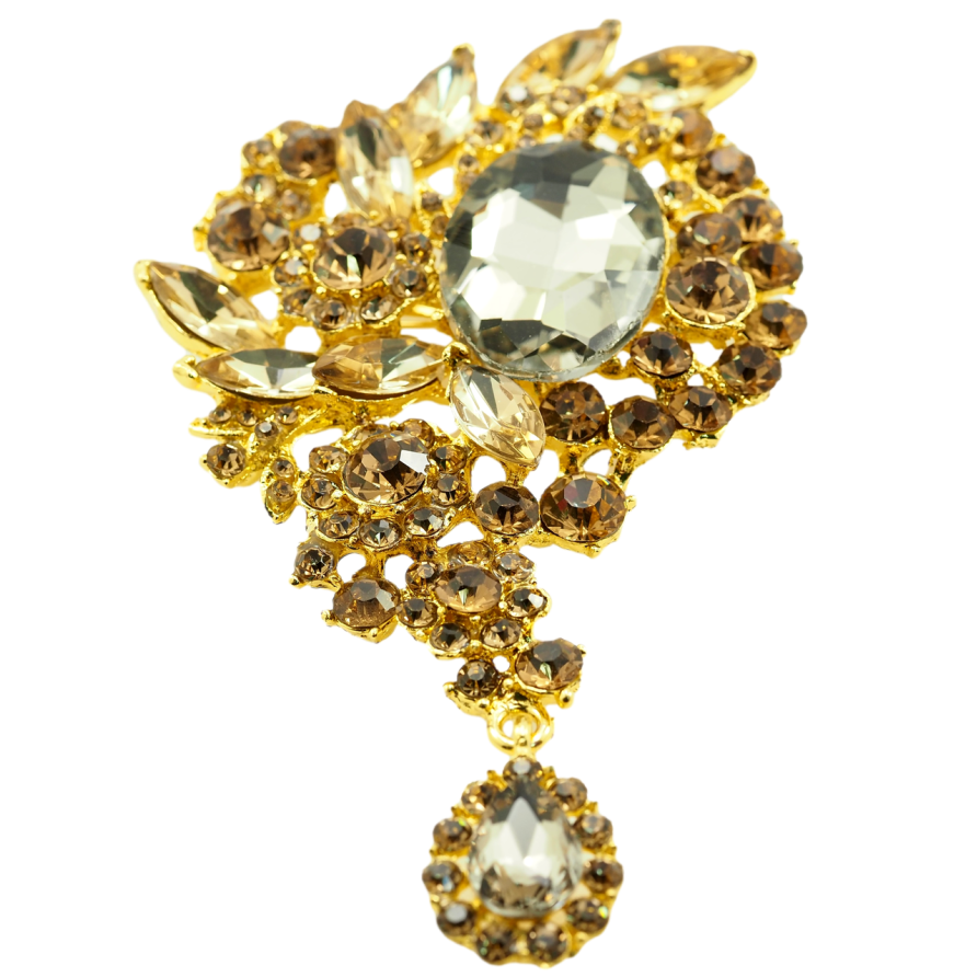 Брошка Квітковий орнамент із золотистими стразами фото №1 Брошка Квітковий орнамент із золотистими стразами фото №1