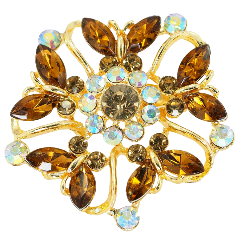 Брошка Вальс метеликів із коричневих страз фото №1