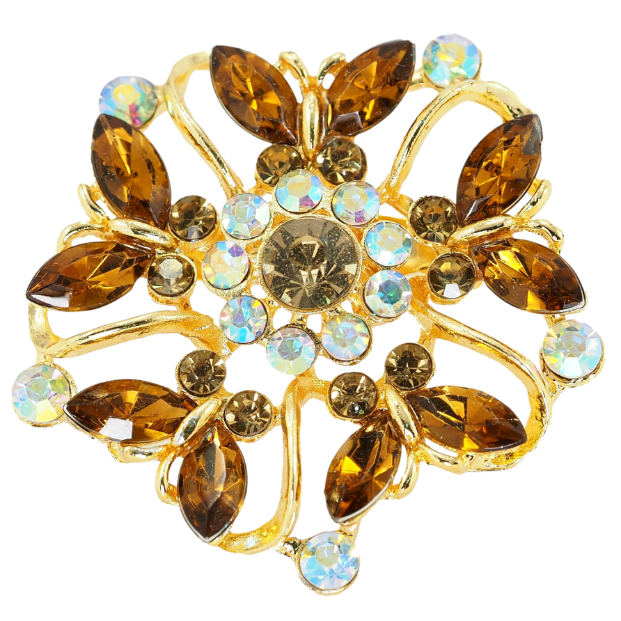 Брошь Вальс бабочек из коричневых страз фото №1