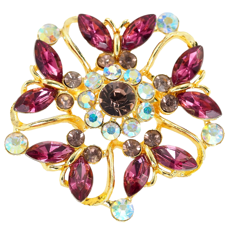 Брошка Вальс метеликів з бордових страз фото №1 Брошка Вальс метеликів з бордових страз фото №1