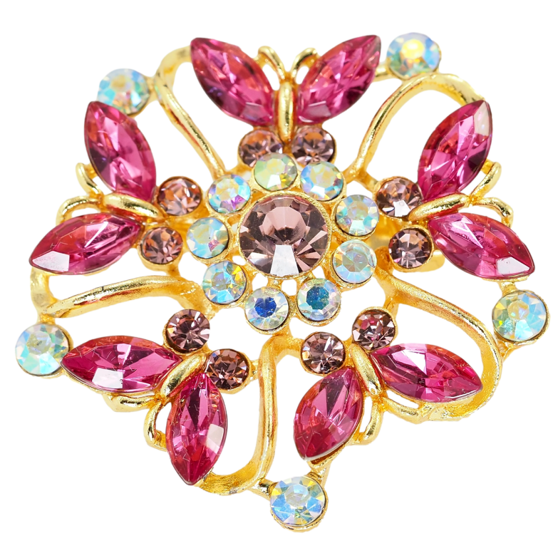 Брошка Вальс метеликів з рожевих страз фото №1