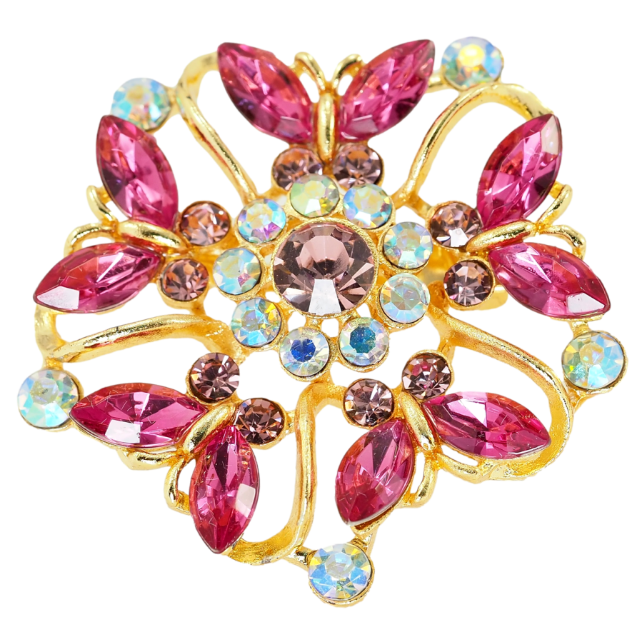 Брошь Вальс бабочек из розовых страз фото №1