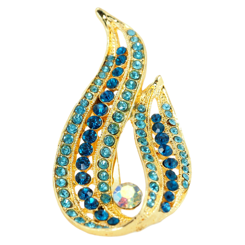 Брошка Вогник з блакитними стразами фото №1