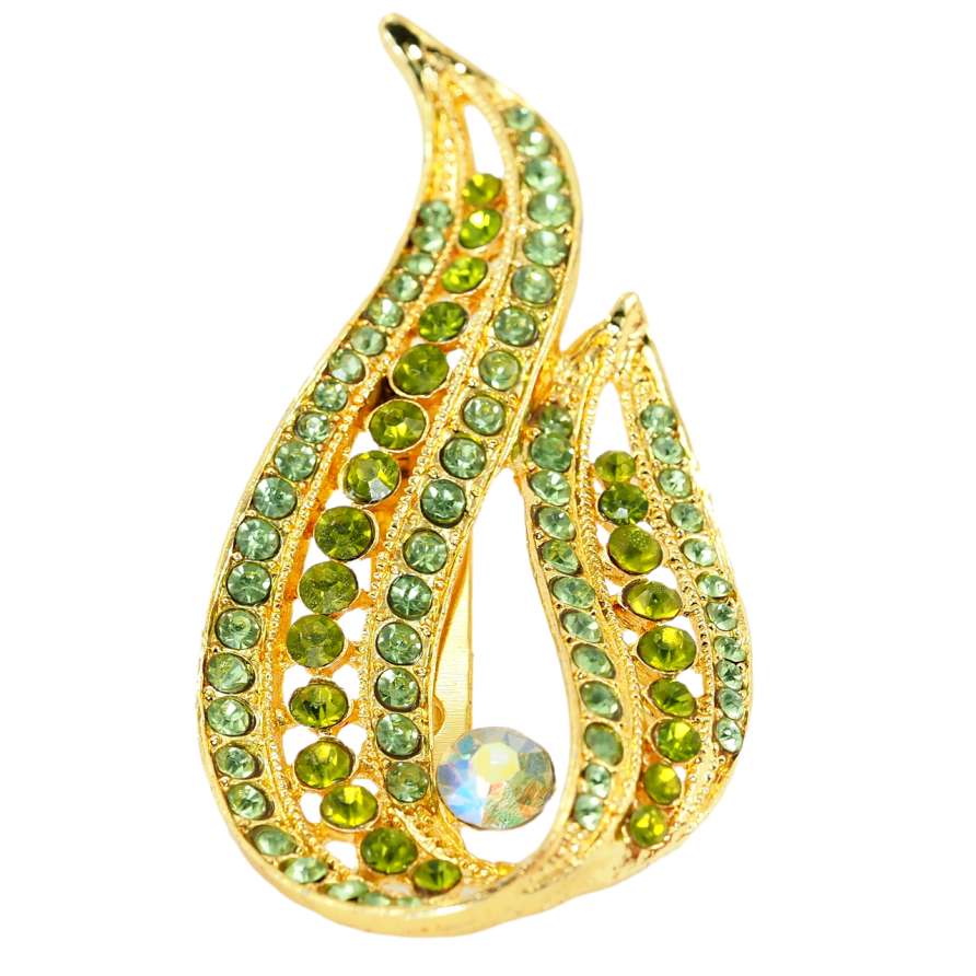 Брошь Огонек с зелёными стразами фото №1