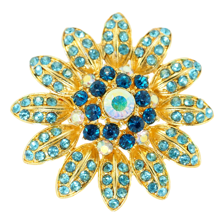 Брошка Квітка з блакитними стразами фото №1