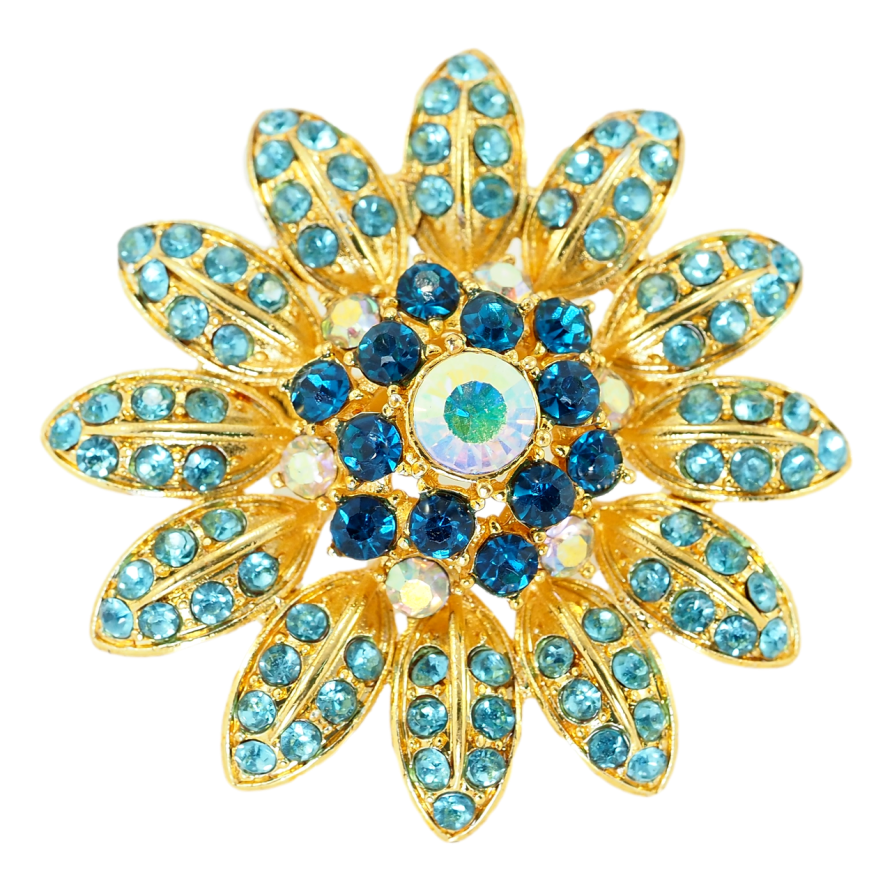 Брошка Квітка з блакитними стразами фото №1 Брошка Квітка з блакитними стразами фото №1