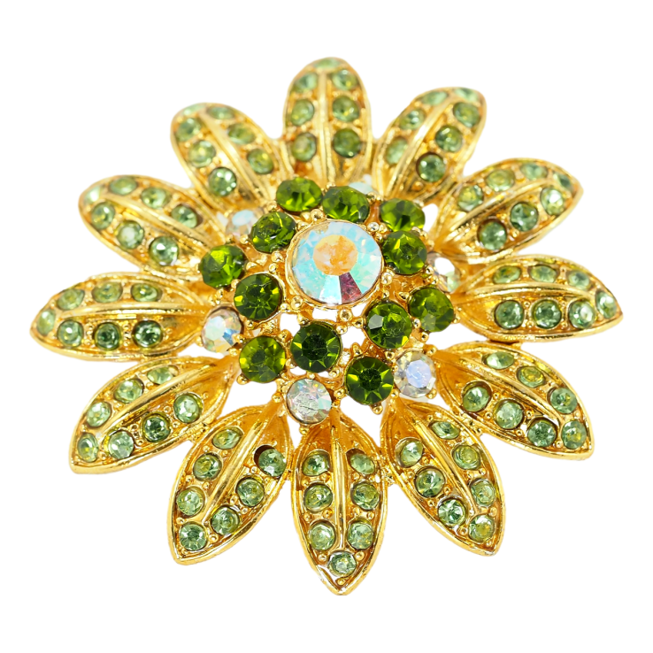 Брошь Цветок с зелёными стразами фото №7 Брошь Цветок с зелёными стразами фото №7