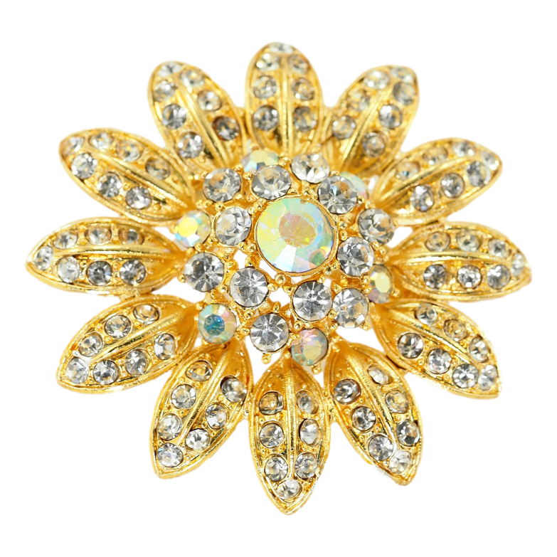 Брошь Цветок с белыми стразами фото №1