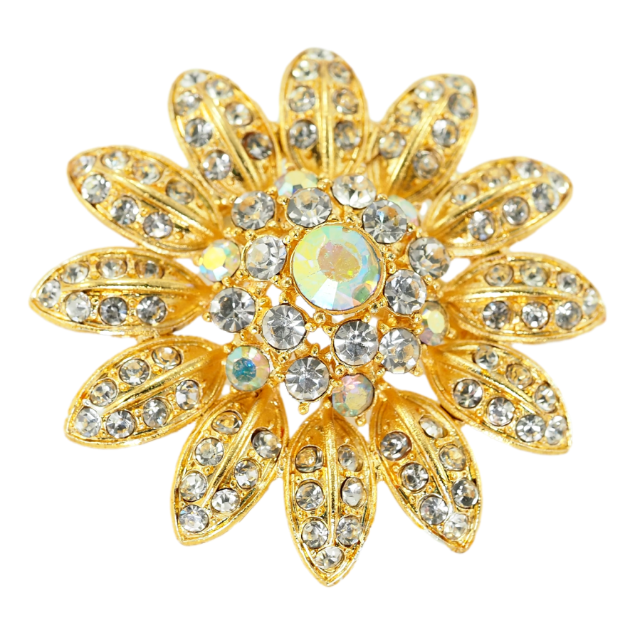 Брошь Цветок с белыми стразами фото №1