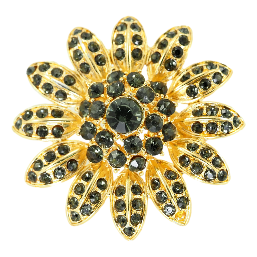 Брошь Цветок с черными стразами фото №1 Брошь Цветок с черными стразами фото №1