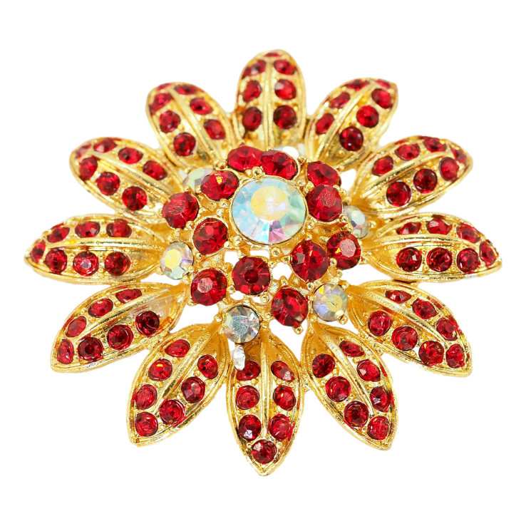 Брошка Квітка з червоними стразами фото №4 Брошка Квітка з червоними стразами фото №4