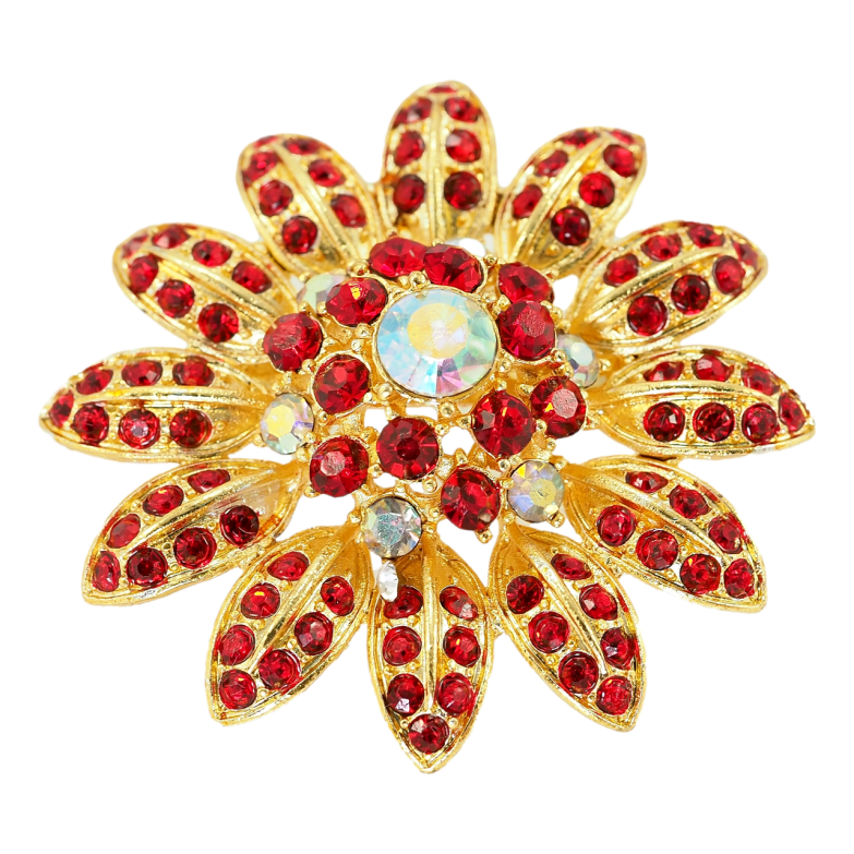 Брошка Квітка з червоними стразами фото №1