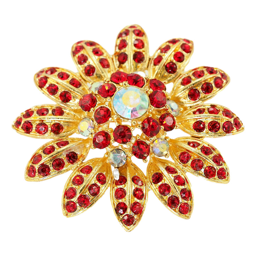 Брошка Квітка з червоними стразами фото №1