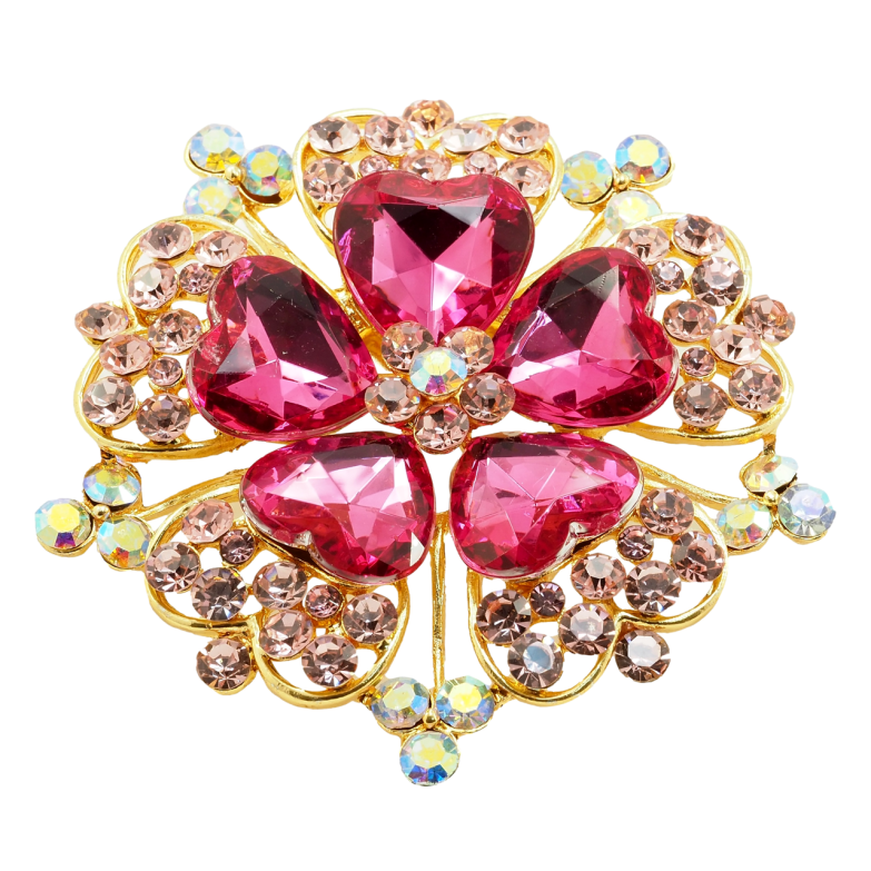 Брошь Цветок с розовыми стразами фото №1