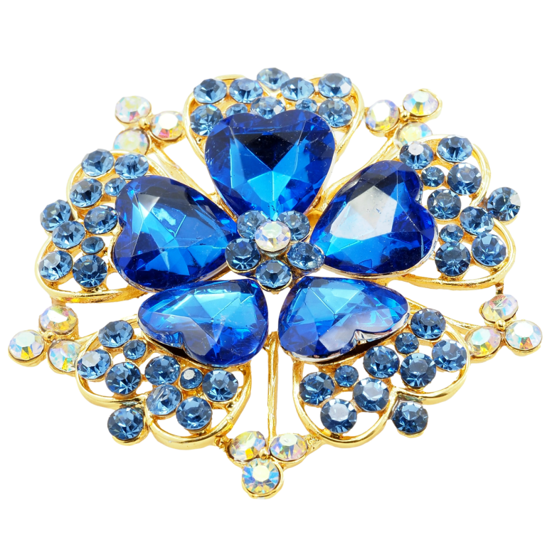 Брошь Цветок с синими стразами фото №1