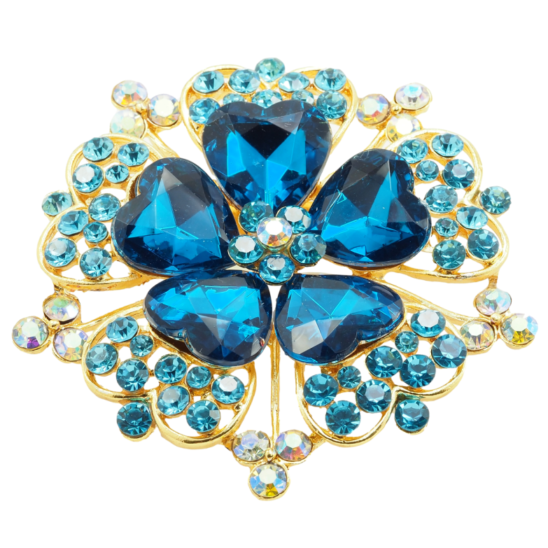 Брошка Квітка з бірюзовими стразами фото №1 Брошка Квітка з бірюзовими стразами фото №1
