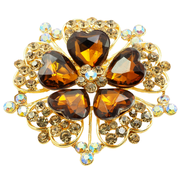 Брошка Квітка з коричневими стразами фото №2 Брошка Квітка з коричневими стразами фото №2