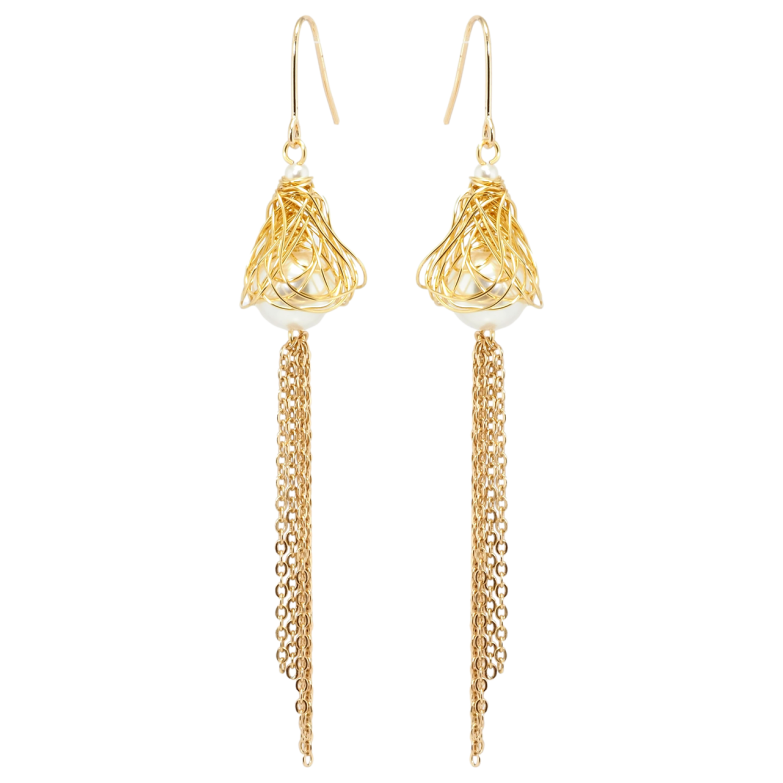 Сережки Xuping Позолота 18K підвіски французький замок Перлинні дзвіночки з ланцюжками фото №1 Сережки Xuping Позолота 18K підвіски французький замок Перлинні дзвіночки з ланцюжками фото №1