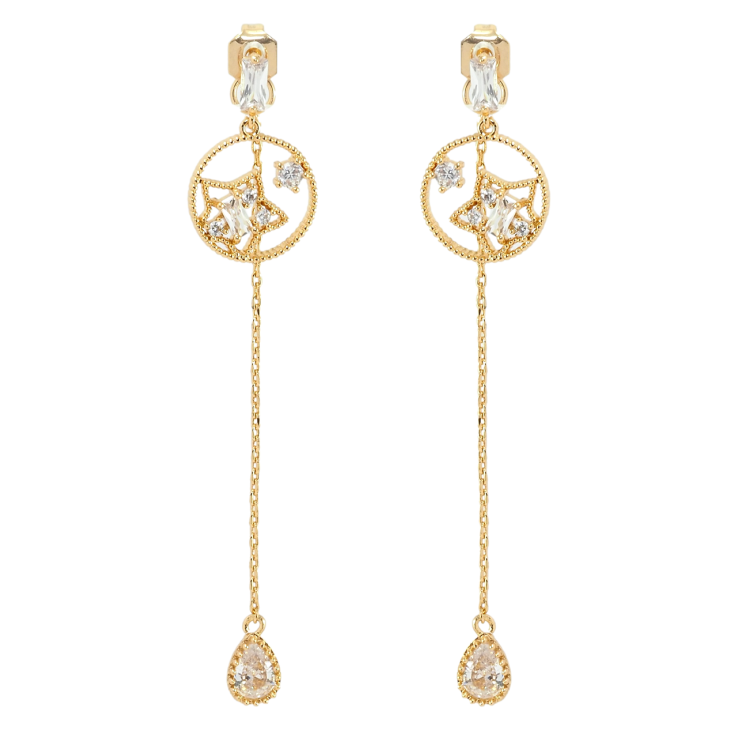 Сережки Xuping Позолота 18K пусети Крапельки кристальні на ланцюжках із зірками фото №16