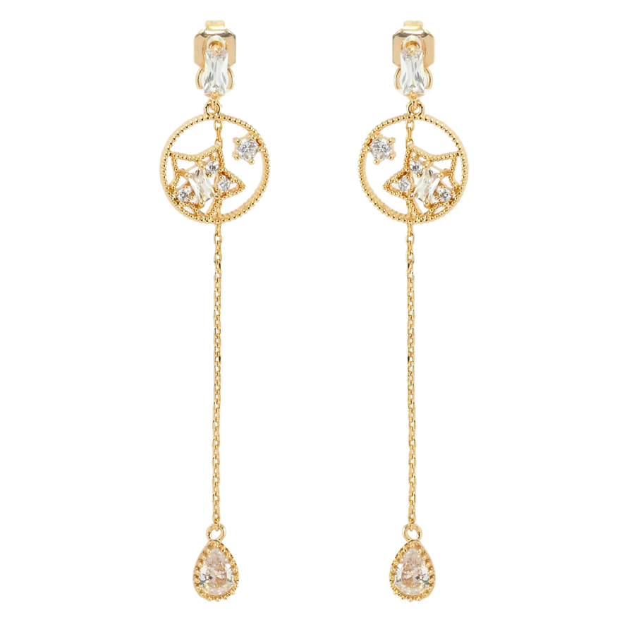 Сережки Xuping Позолота 18K пусети Крапельки кристальні на ланцюжках із зірками фото №1 Сережки Xuping Позолота 18K пусети Крапельки кристальні на ланцюжках із зірками фото №1