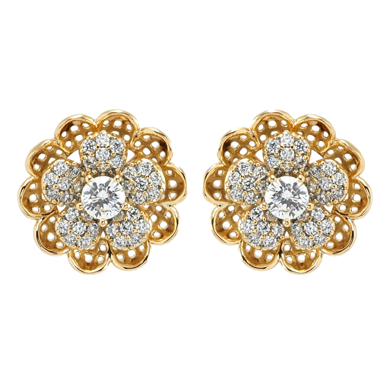 Сережки Xuping Позолота 18K пусети Квіточки з цирконієм фото №1 Сережки Xuping Позолота 18K пусети Квіточки з цирконієм фото №1