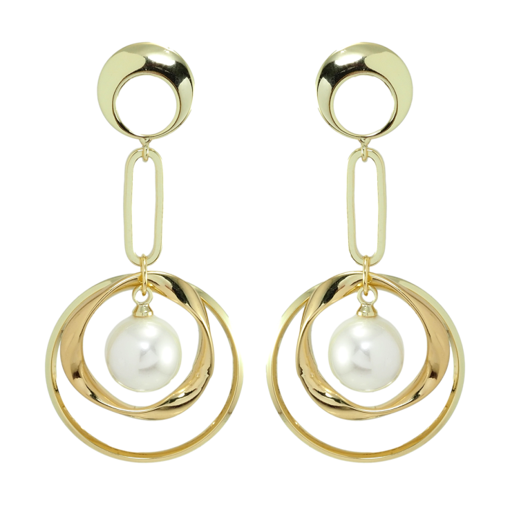 Сережки Xuping Позолота 14K пусети колечки з перлинами фото №5 Сережки Xuping Позолота 14K пусети колечки з перлинами фото №5