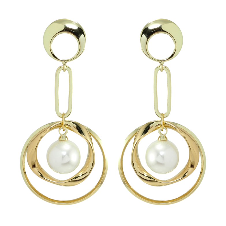 Сережки Xuping Позолота 14K пусети колечки з перлинами фото №1 Сережки Xuping Позолота 14K пусети колечки з перлинами фото №1