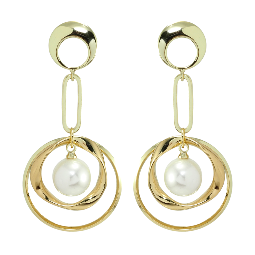 Сережки Xuping Позолота 14K пусети колечки з перлинами фото №1 Сережки Xuping Позолота 14K пусети колечки з перлинами фото №1