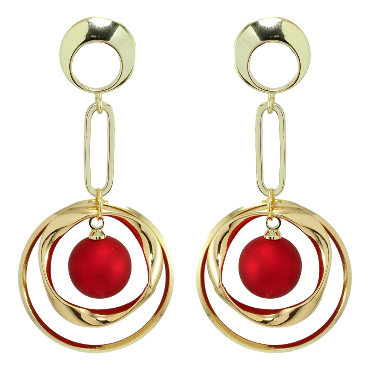 Сережки Xuping Позолота 14K пусети колечки з червоними кульками фото №3 Сережки Xuping Позолота 14K пусети колечки з червоними кульками фото №3