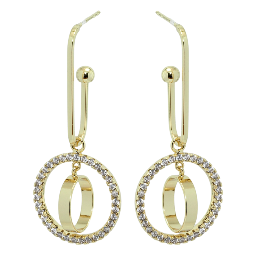 Сережки Xuping Позолота 14K пусети колечки з цирконієм фото №1 Сережки Xuping Позолота 14K пусети колечки з цирконієм фото №1