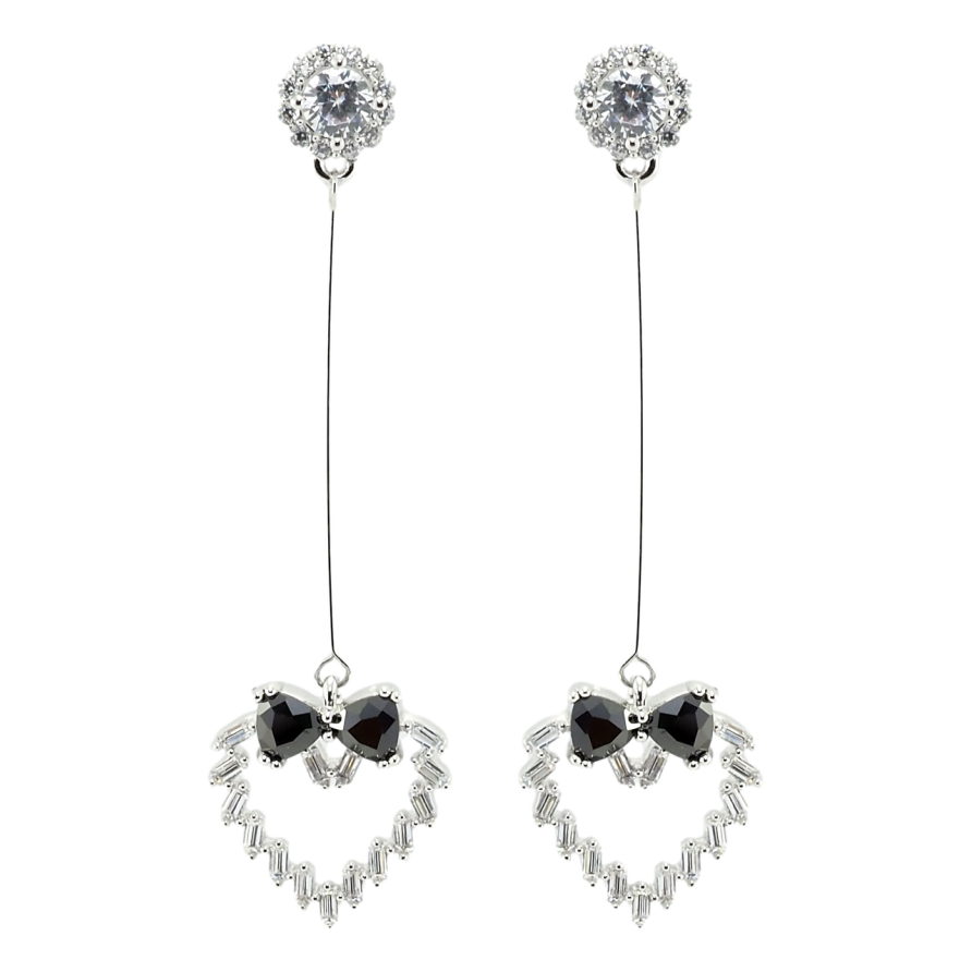 Серьги Xuping Родий пусеты Подвески сердца с бантиком фото №1 Серьги Xuping Родий пусеты Подвески сердца с бантиком фото №1