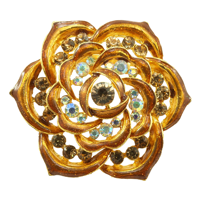 Брошь Цветок с прокраской коричневой эмалью и стразами фото №1