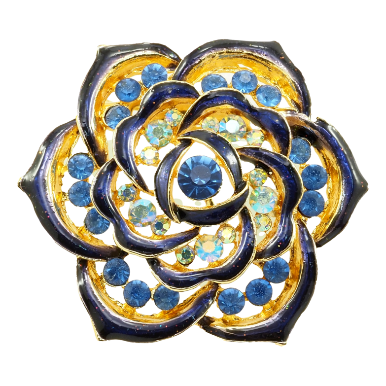 Брошка Квітка з профарбуванням синьою емаллю та стразами фото №2 Брошка Квітка з профарбуванням синьою емаллю та стразами фото №2