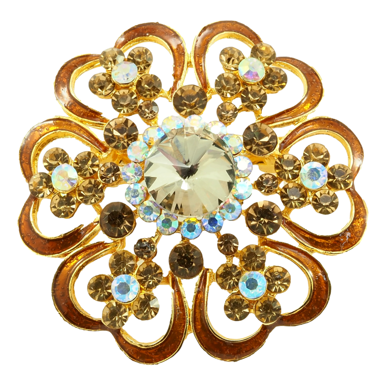 Брошка Квітка з профарбуванням коричневою емаллю та стразами фото №1 Брошка Квітка з профарбуванням коричневою емаллю та стразами фото №1