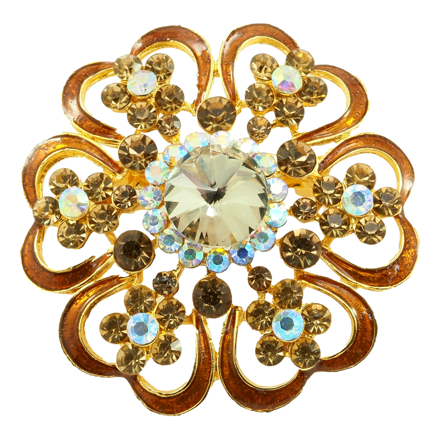 Брошка Квітка з профарбуванням коричневою емаллю та стразами фото №1 Брошка Квітка з профарбуванням коричневою емаллю та стразами фото №1