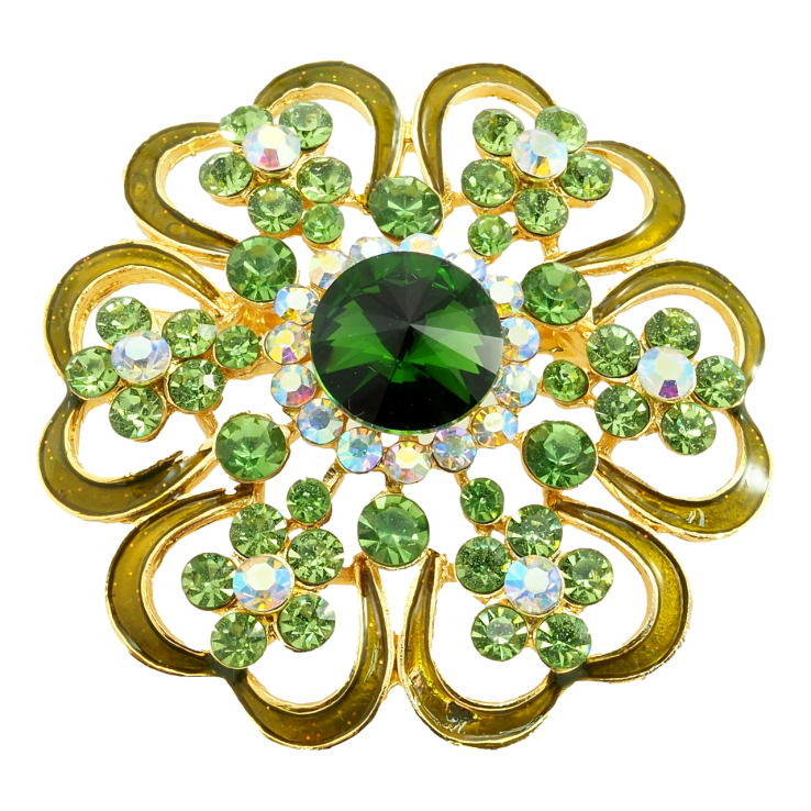 Брошка Квітка з профарбуванням салатовою емаллю та стразами фото №18 Брошка Квітка з профарбуванням салатовою емаллю та стразами фото №18