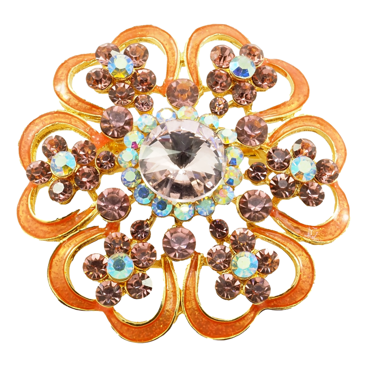 Брошка Квітка з фарбуванням персиковою емаллю і бордовими стразами фото №9 Брошка Квітка з фарбуванням персиковою емаллю і бордовими стразами фото №9