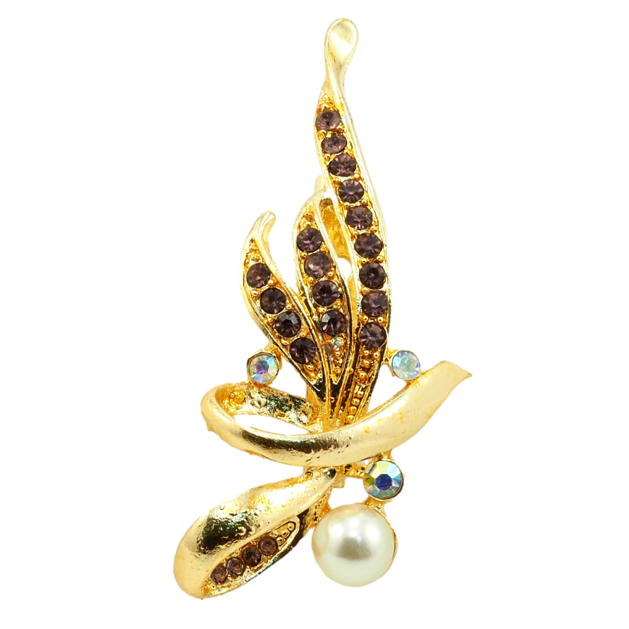 Брошь Букет с бордовыми стразами и жемчугом фото №1