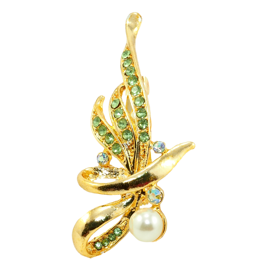 Брошка Букет з салатовими стразами та перлами фото №1