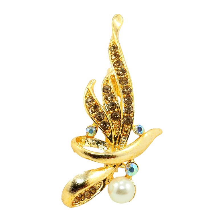 Брошь Букет с коричневыми стразами и жемчугом фото №2